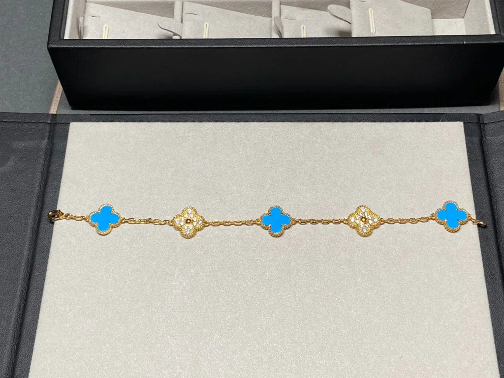 VCA CLOVER 5 MOTIF BLUE AGATE BRACELET COLLECTION