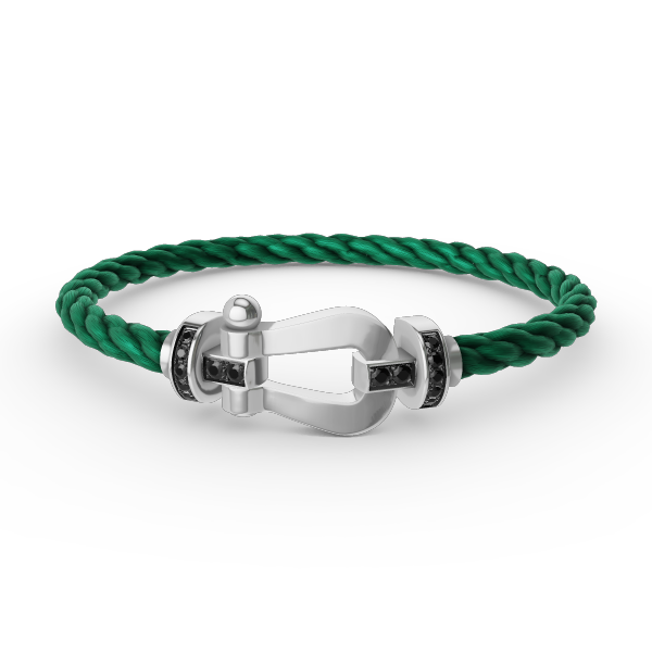 FRED FORCE LARGE HORSESHOE BLACK DIAMOND BRACELET SILVER