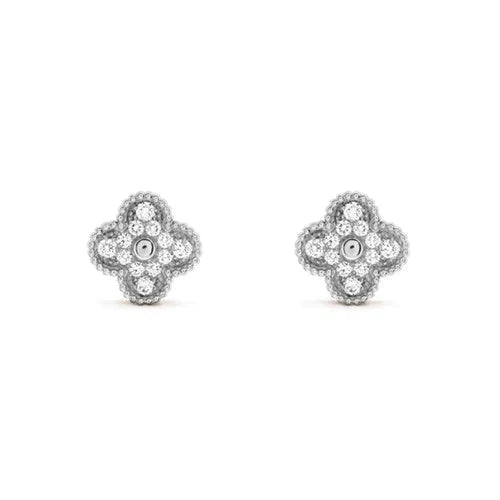 VCA CLOVER 1 MOTIFS DIAMOND STUD EARRINGS SILVER